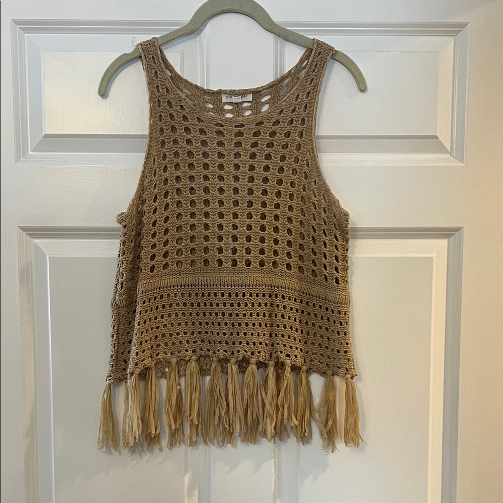 Blu Pepper Tan Crochet Fringe Tank Top